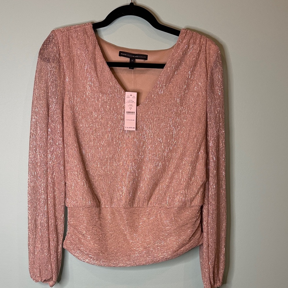 White House Black Market  Shimmering Metallic blush Top NWT - Picture 2 of 7